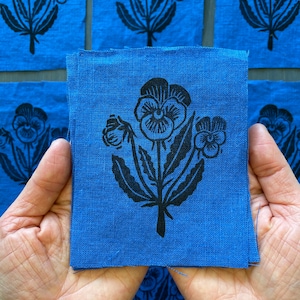 Pansy Blue Hand Printed Linen Patch image 2