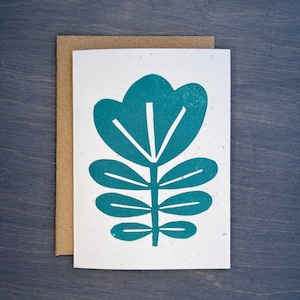 Teal Flower Note Card, Modern Scandinavian Greeting Card, Floral Greeting Card, Blank Greeting Card