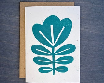 Teal Flower Note Card, Modern Scandinavian Greeting Card, Floral Greeting Card, Blank Greeting Card