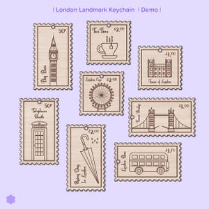 Plantillas de llaveros SVG cortadas con láser con símbolos emblemáticos de Londres (juego) / Símbolos icónicos del Reino Unido / Archivos digitales para llaveros, manualidades y souvenirs