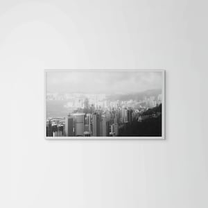 Hong Kong Landscape Photography Print - Black and White | Victoria Peak Skyline | Wall Art and Home Decor