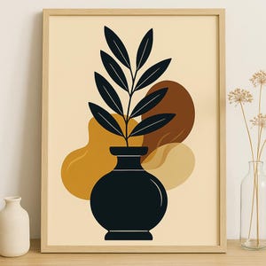 Poster stampabile minimalista – Vaso nero e fogliame | Arte murale botanica | Decorazione murale moderna | file digitale