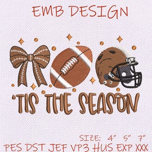 Tis The Season Fall Embroidery Design, Football Coffee Machine Embroidery File in 3 Sizes, Instant Download