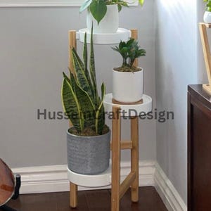Multi Tier Wood & Metal Plant Stand | Modern Plant Stand | Indoor Plant Stand | Corner Plant Stand | Plant Holder | Housewarming Gift