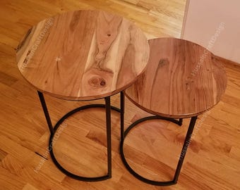 Set of 2 Wooden Stackable Coffee Table | Round Coffee Table | Side Table | End Table | Small Table | Accent Table