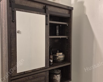 Wooden Medicine Cabinet with Sliding Mirror Door | Vintage Medicine Cabinet | Bathroom Cabinet | Bathroom Storage | Vanity cabinet