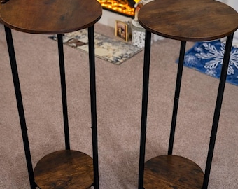 Set of 2 Wood & Metal Round Corner Plant Stand | Plant Stand Indoor | Plant Shelf | Plant Riser | Modern Plant Stand