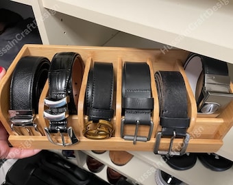 6 Slots Bamboo Belt Organizer Box | Belt Rack | Men's Belt Organizer | Belt Display| Belt Holder