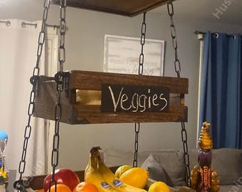 3-Tier Rustic Wood Hanging Fruit Basket | Tiered Fruit Basket | Vintage Fruit Basket | Kitchen Storage | Housewarming Gift