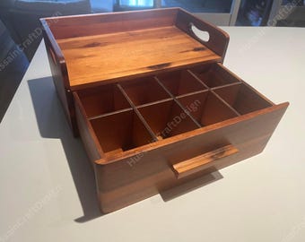 Wooden Tea Box Organizer with Drawer | Countertop Shelf | Coffee Station | Tea Station | Tea Organizer | K Cup Storage