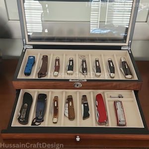 Wooden Knife Display Case With Walnut Finish | Knife Display Dox With Drawer | Knife Organizer | Knife Holder | Display Case | Gift For Him