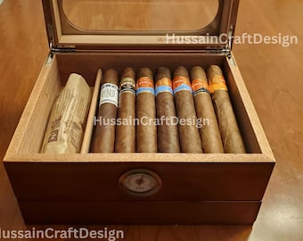 Rustic Wooden Cigar Humidor & Glass Top | Cigar Case | Humidor Box | Groomsmen Cigar Box | Cigar Gift Box | Gift for Dad