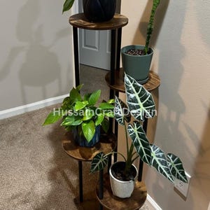 5-Tier Wooden Indoor Plant Stand | Metal & Wood Corner Plant Stand | Rustic Plant Riser | Flower Pot Display Stand | Housewarming Gift