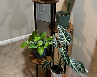 5-Tier Wooden Indoor Plant Stand | Metal & Wood Corner Plant Stand | Rustic Plant Riser | Flower Pot Display Stand | Housewarming Gift