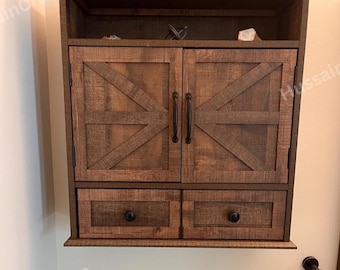 Rustic Wooden Medicine Cabinet With 2 Barn Door |   Bathroom Cabinet | Wall Mount Cabinet | Bathroom Storage | Bathroom Organizer