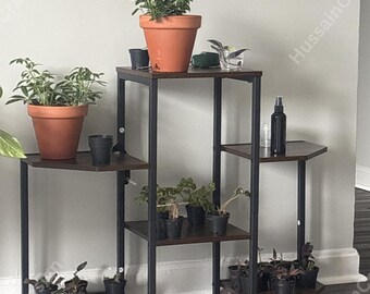 Multi Tier Wood & Metal Plant Stand | Corner Plant Stand | Tall Plant Stand Plant Display | Plant Holder | Plant Lover Gift
