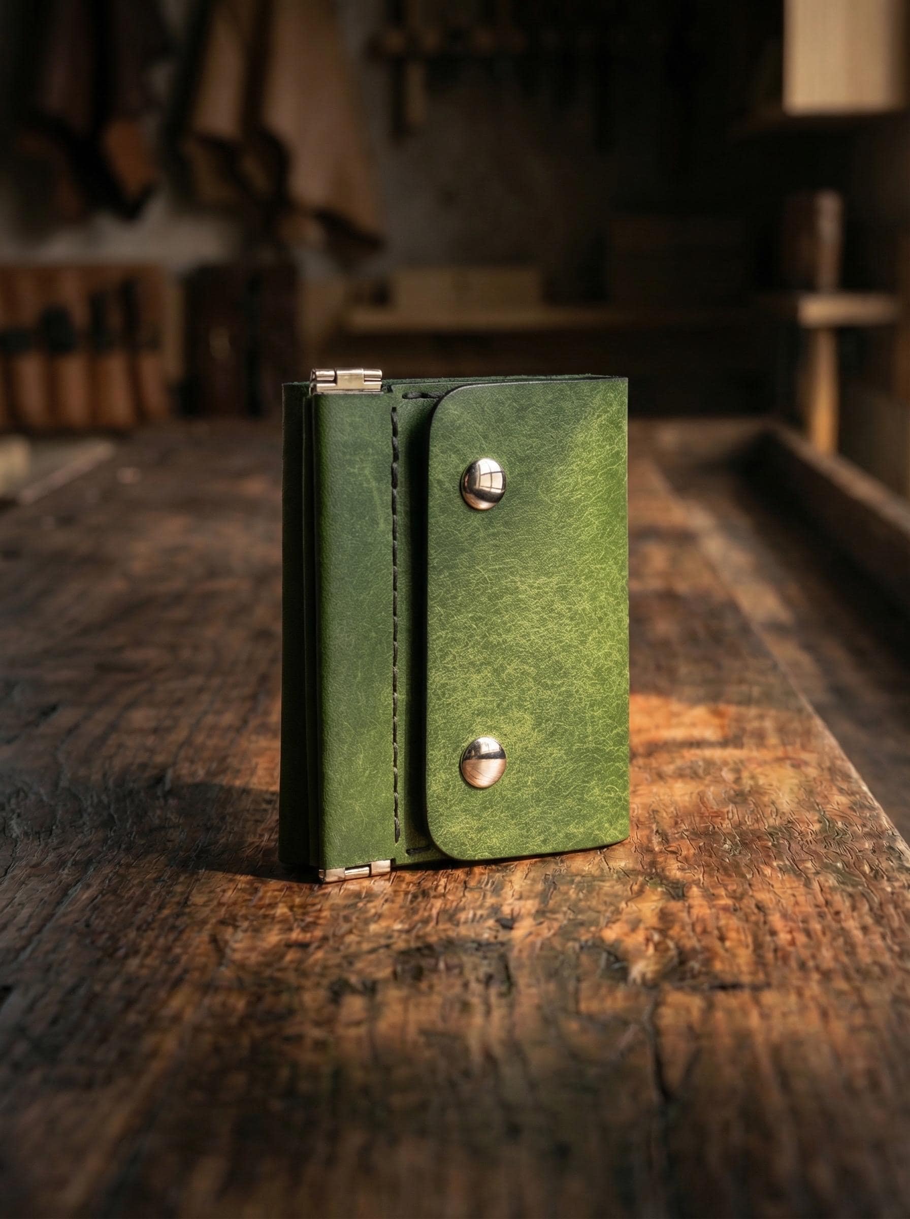 Compact Leather Trifold Green Wallet for Men | Coin, Card & Cash