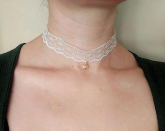 white lace choker with charm