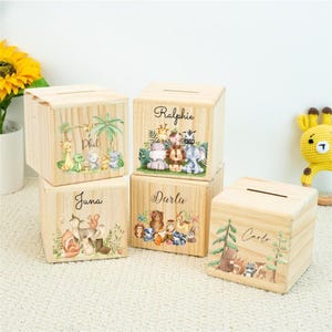Hucha personalizada para bebé, hucha de madera con nombre, para baby shower, bautizo, etc.