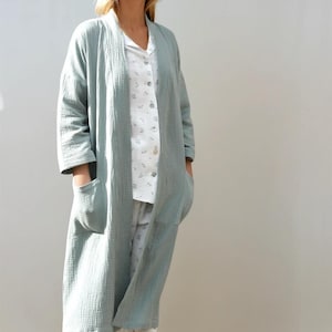 women double cotton gauze robe, woman loungewear,woman spa robe.