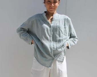 Camicia leggera in cotone e lino da donna / Camicetta abbottonata dalla vestibilità comoda / Camicia estiva Mirabella / Camicia oversize casual