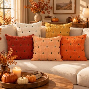 Pumpkin Pillow Cover, Fall Throw Pillow, Textured Cushion Cover, Autumn Home Decor, Thanksgiving Pillow, Cozy Farmhouse Decor