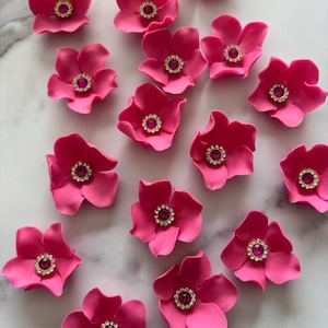 Zuckerpastenblumen mit bunten Strasssteinen - 20 Stück, Tortendeko, Cupcakes, Hochzeit, orientalisches Gebäck, Tortengestaltung