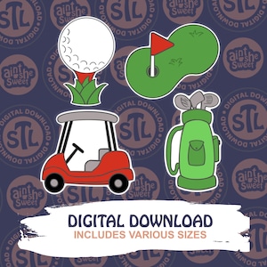 Golf Cookie Cutter Set, Golf Cart, Golf Tee, Golf Course, Golf Clubs *(STL DIGITAL DOWNLOAD)* - 3D Print at Home!