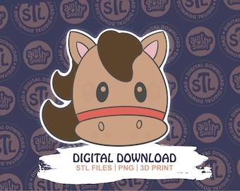 Cortador de galletas de caballo STL / Cortador de galletas de cara de poni lindo / Cortador de galletas de animales de granja / Cortador de galletas de impresión 3D Archivo digital / DESCARGA INSTANTÁNEA