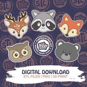 Woodland Animal Cookie Cutter STL Set | Fox, Deer, Bear, Raccoon, Owl Forest Animal | 3D Print Cookie Cutter Digital File | INSTANT DOWNLOAD