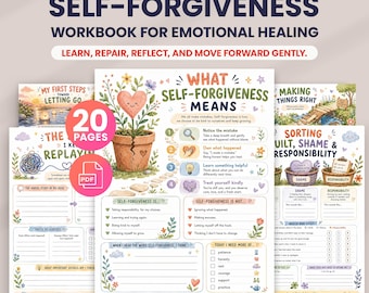 Self-Forgiveness Workbook for Teens and Kids, Self Compassion Worksheets, Guilt Shame SEL Printable PDF, Inner Critic Therapy Journal