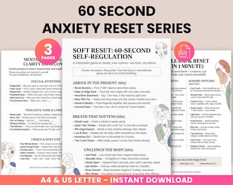 Anxiety Reset 60 Second Series - Gentle Anxiety Relief Worksheets, Nervous System Regulation Tools, Calming Therapeutic Printables