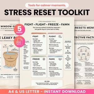 Stress Reset Toolkit Posters - Printable Stress Management Tools, Nervous System Regulation | Window of Tolerance | Fight Flight Freeze Fawn