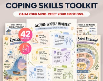 Coping Skills Worksheets, Emotional Regulation, Mental Health PDF, Self Help Resources, Stress Relief, CBT DBT Therapy Handouts Printable