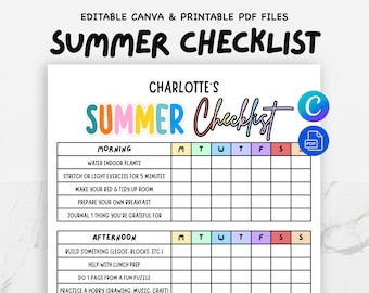 Summer Daily Checklist for Kids: Editable Chore Chart (Printable PDF & Canva Template