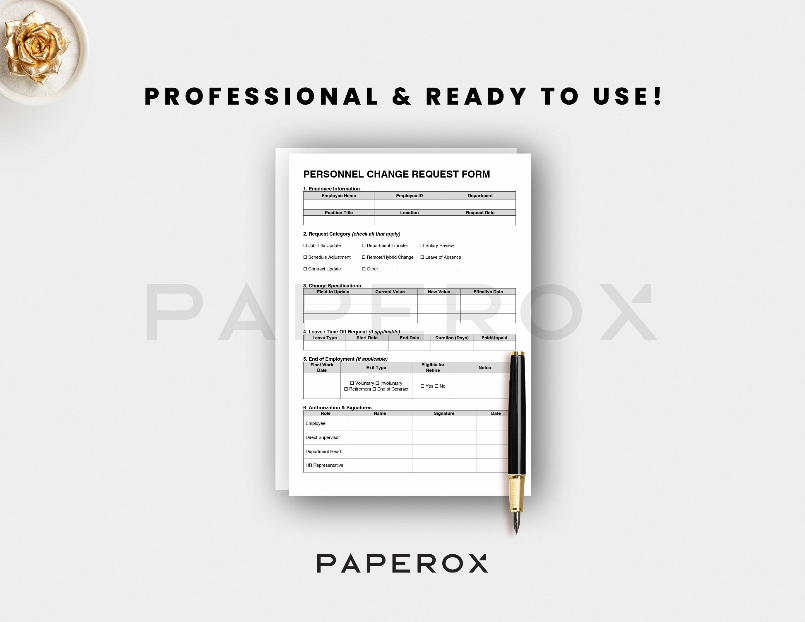 Personnel Change Request Form | Employee Status Update Template ...