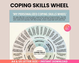 Personalized Coping Skills Wheel Printable PDF, Self-Care & Emotional Regulation Poster, Therapy Worksheet for Anxiety and Stress Relief