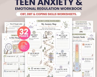 Teen Anxiety Workbook | Emotional Regulation Worksheets for Teens | CBT DBT Coping Skills | Teen Therapy Printables, Mental Health Resources