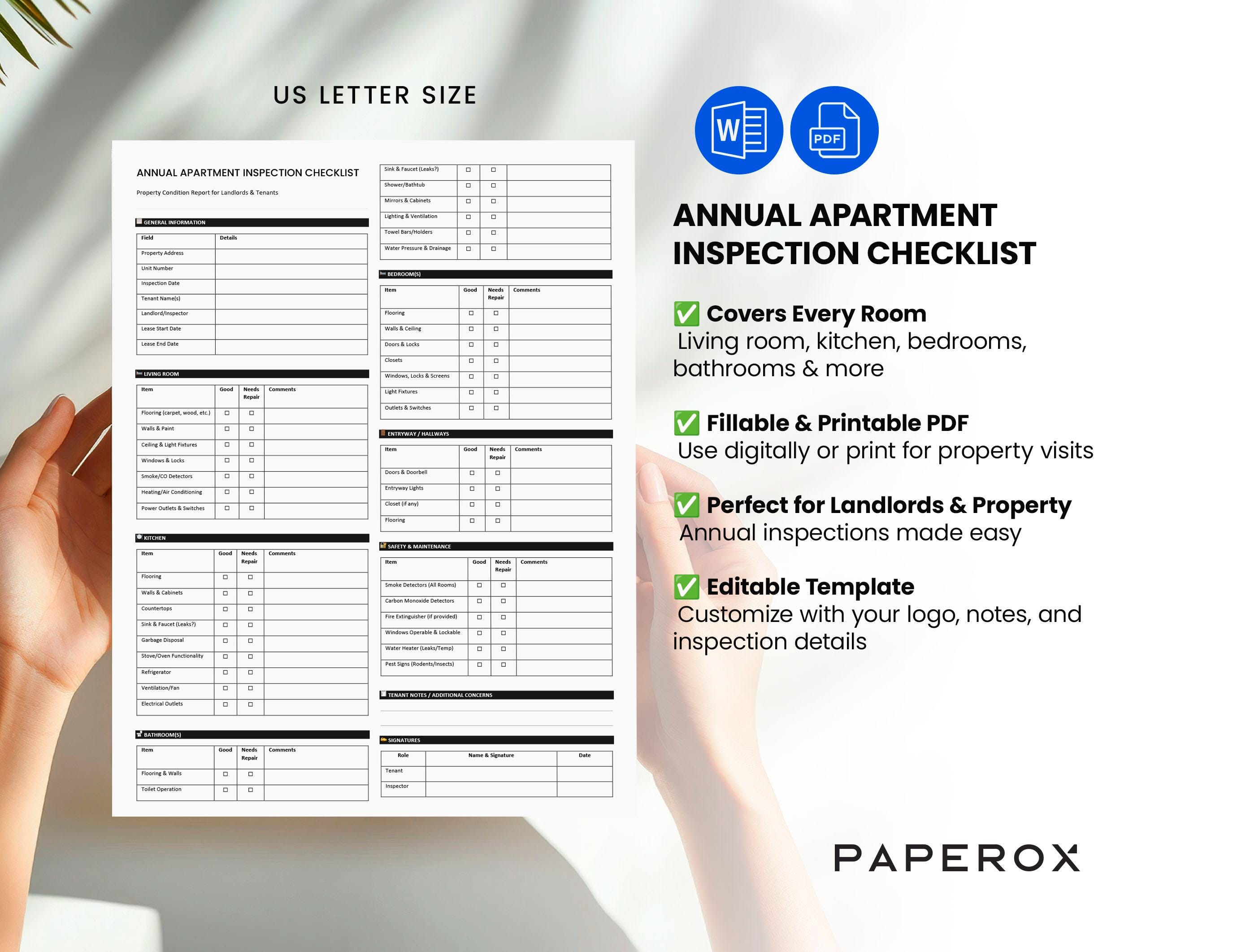 Annual Apartment Inspection Checklist Template | Rental Property ...