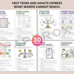 Art Therapy Activities Bundle, Doodle Creative Exercises for Anxiety & Mental Health, Printable Self Care Therapy Worksheets, Journal Pages image 4