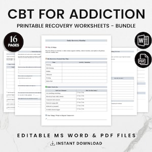 Addiction Recovery Worksheets for Adults, CBT Workbook, Relapse Prevention Plan, Sobriety Tools, Substance Use Therapy Resource Editable PDF