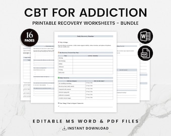 Addiction Recovery Worksheets for Adults, CBT Workbook, Relapse Prevention Plan, Sobriety Tools, Substance Use Therapy Resource Editable PDF