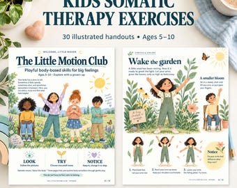 Kids Somatic Therapy Exercises, Emotional Regulation Toolkit, 30 Illustrated Handouts, Calming Corner & Coping Skills Printable