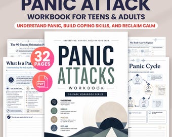 Panic Attack Workbook | Panic Disorder Worksheets, CBT Therapy Tools, Coping Skills, Grounding Exercises, Printable PDF for Adults and Teens