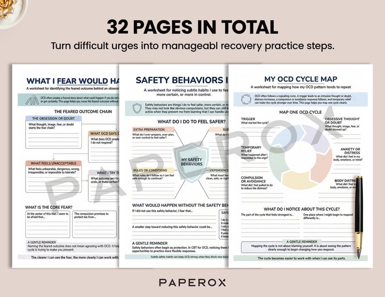 OCD Worksheets Bundle: CBT Workbook for Adults, ERP Therapy Handouts ...