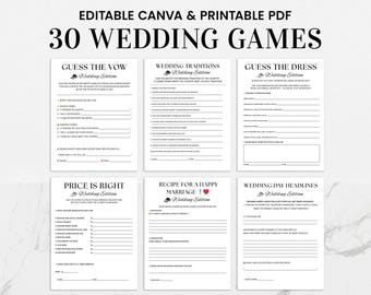 30 Wedding Games Bundle: Printable Reception Activities, Editable Canva Template (PDF Download)