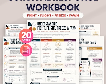 Fight Flight Freeze Fawn Workbook, Trauma Response Tools, Nervous System Regulation, Therapy Worksheets for Teens and Adults