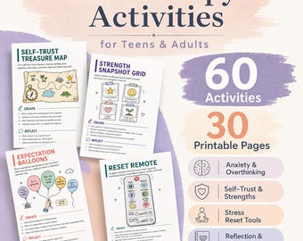 Art Therapy Activities Bundle, Doodle Creative Exercises for Anxiety & Mental Health, Printable Self Care Therapy Worksheets, Journal Pages