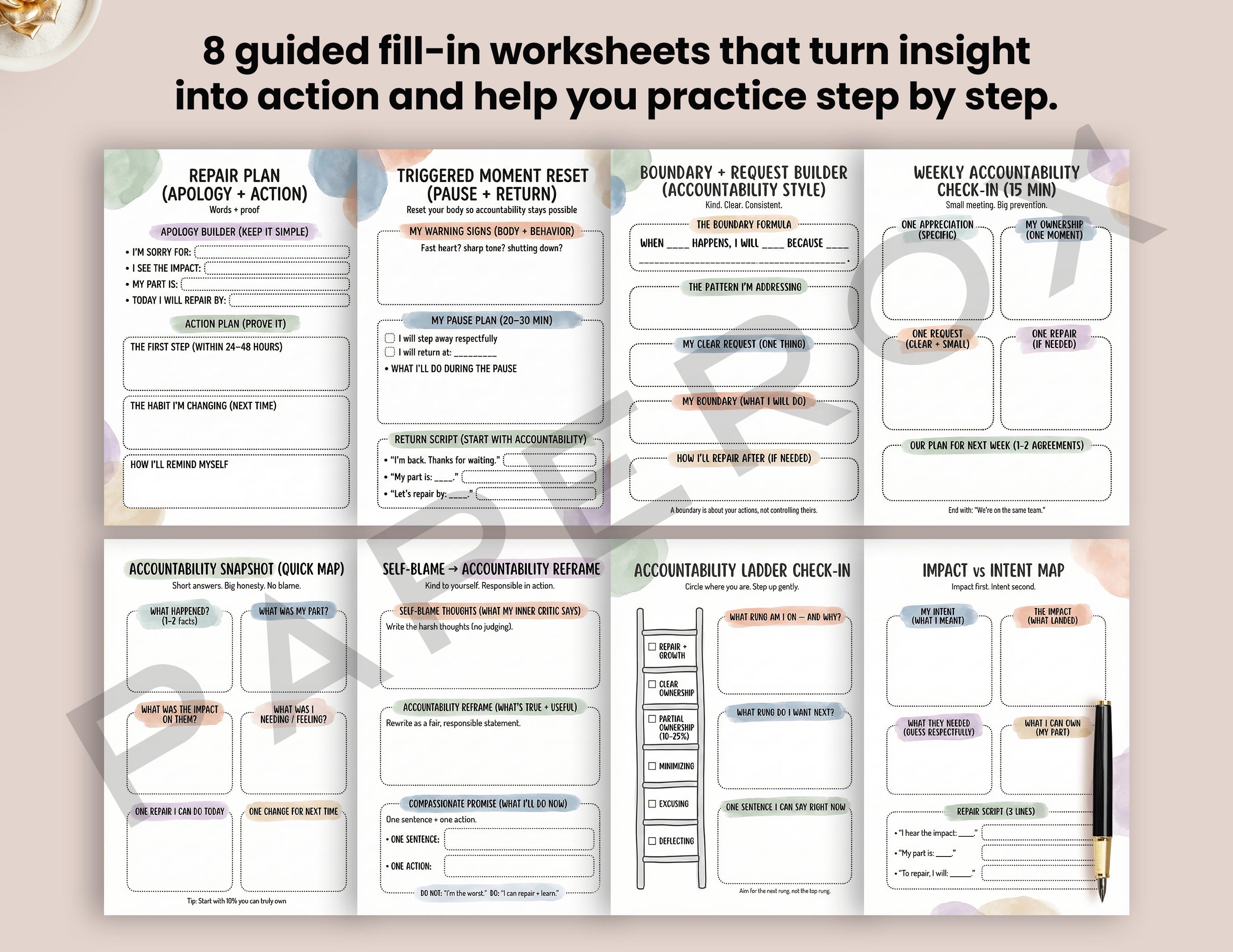 Accountability Worksheets for Couples - Self Blame Vs Accountability ...