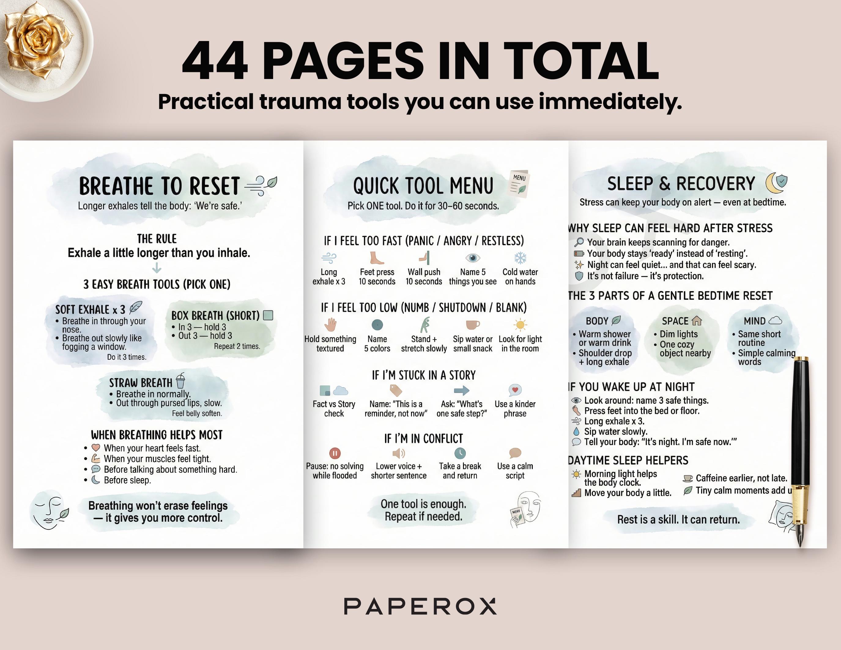 Trauma Healing Worksheets & Cheat Sheet, Coping Skills Toolkit, PTSD ...